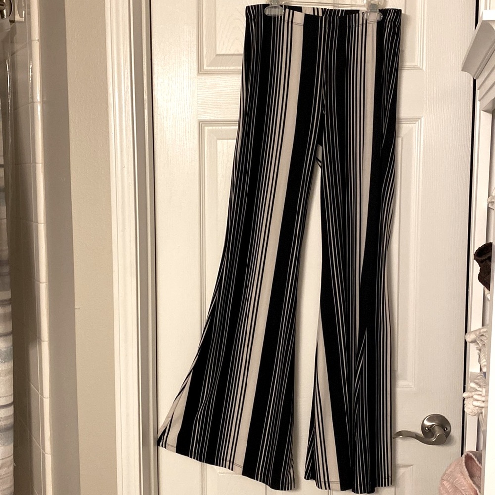 Super soft, stretchy, black and white striped pants.